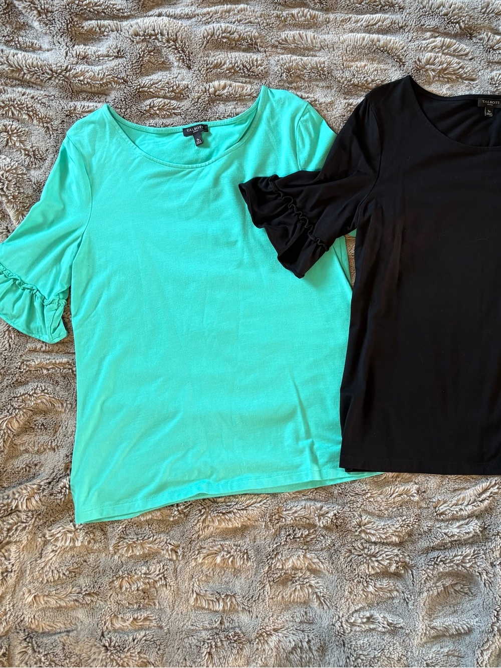 Bundle of 2 Talbots Ruffle Sleeve Scoop Neck Tops in Black and Aqua